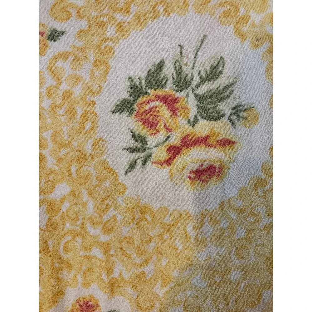 Cannon Bath Towel Vintage Yellow/Gold Floral Design, 100% Cotton Fringe Retro